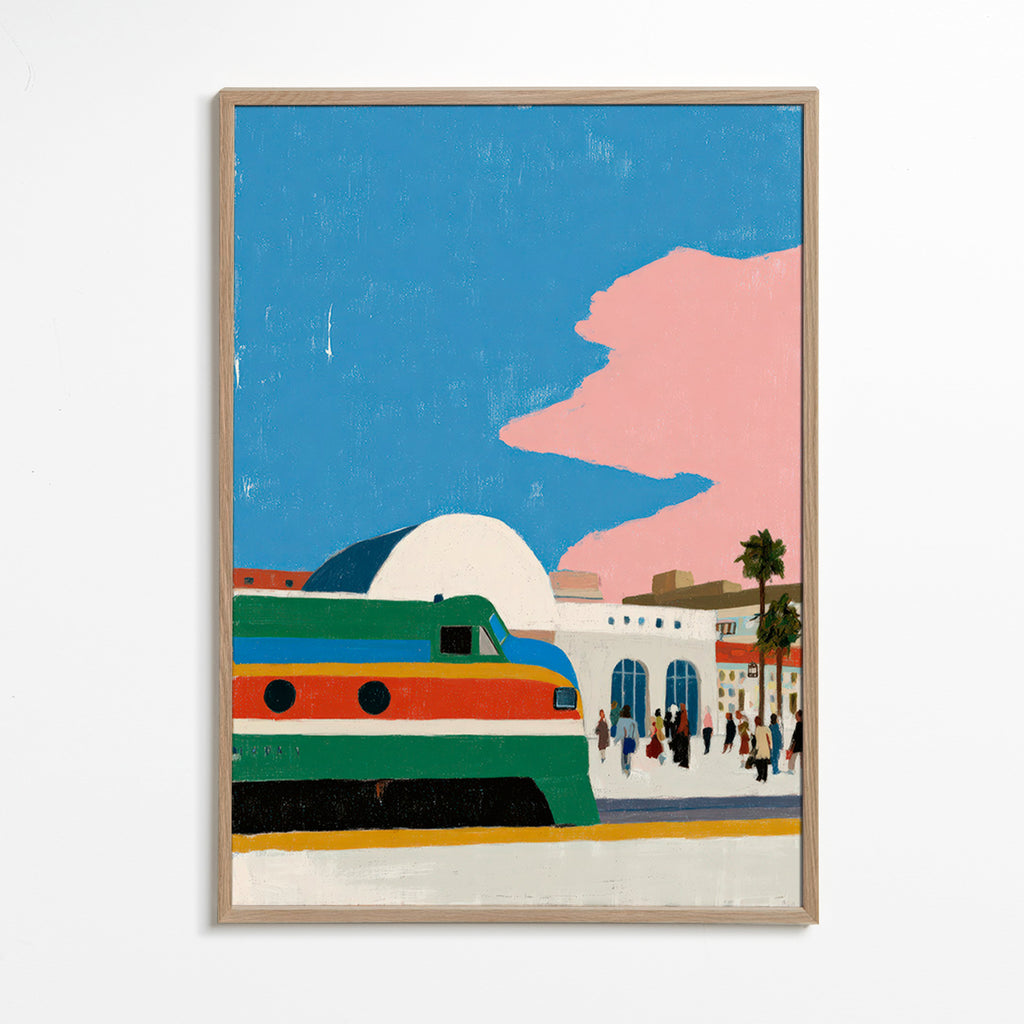 Arte de estação com comboio colorido