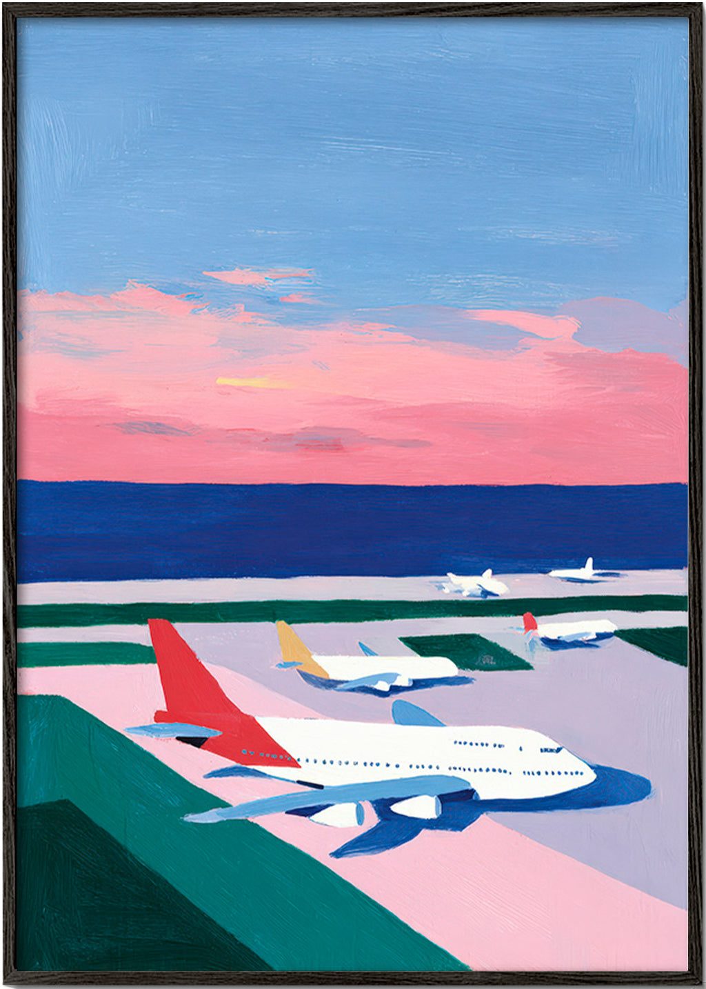 Poster de viagem: pista ao pôr do sol