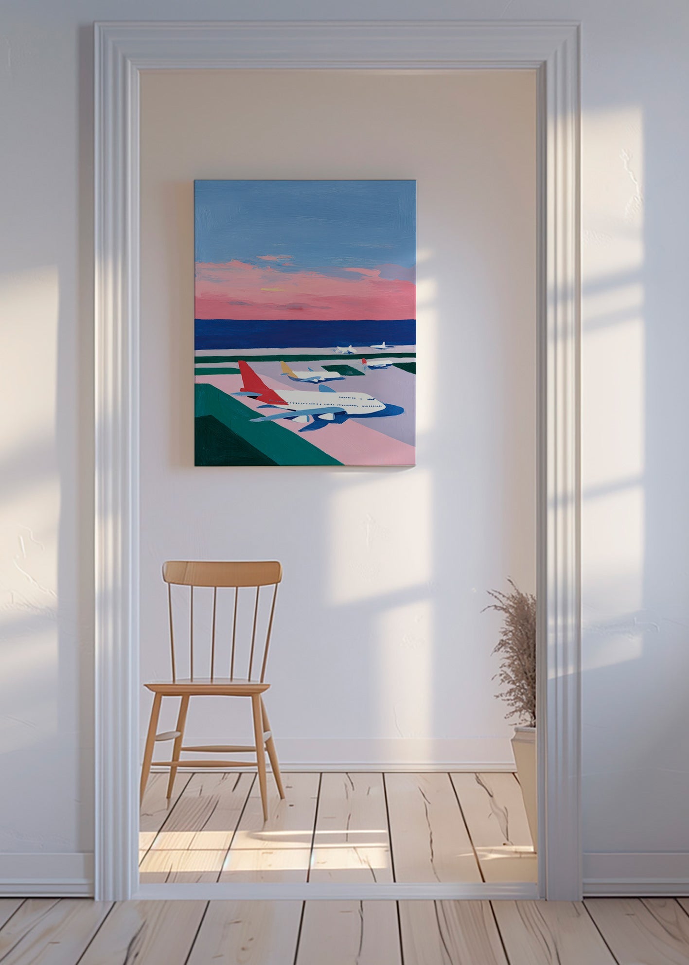 Poster de viagem: pista ao pôr do sol