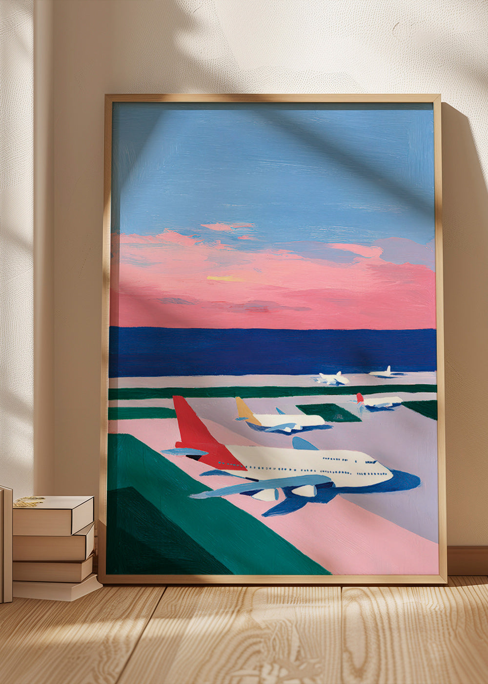 Poster de viagem: pista ao pôr do sol