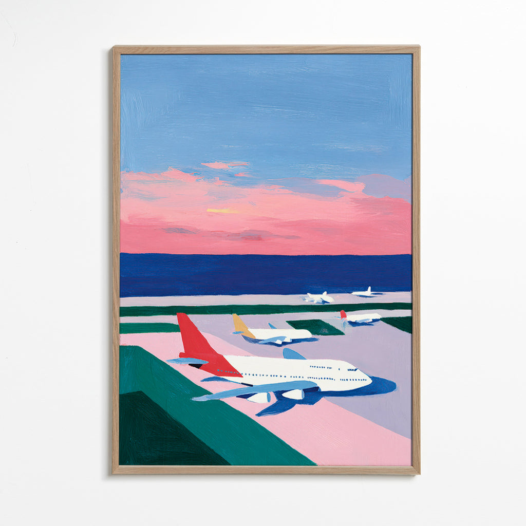 Poster de viagem: pista ao pôr do sol