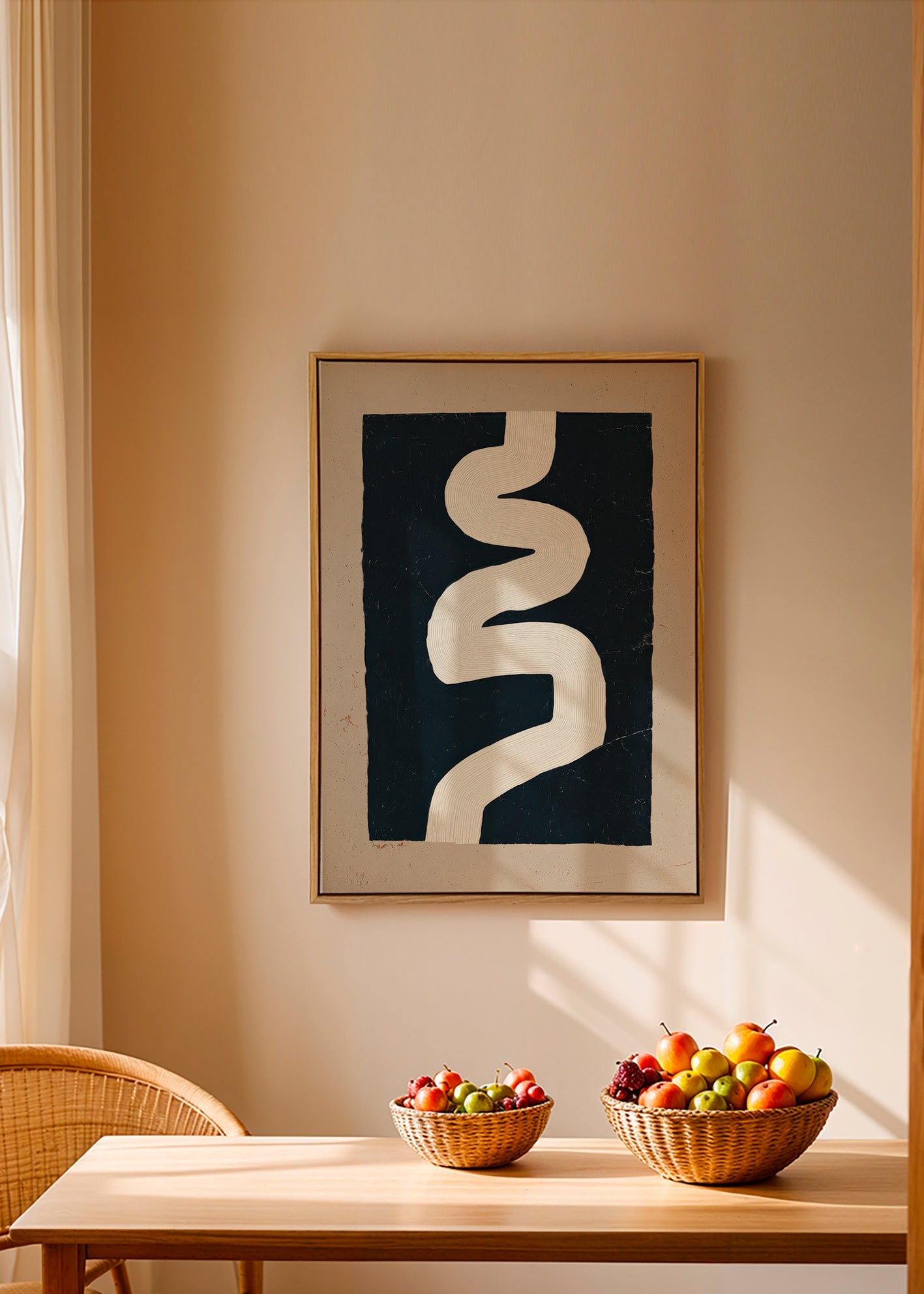 Estampa minimalista curva branca sobre fundo escuro