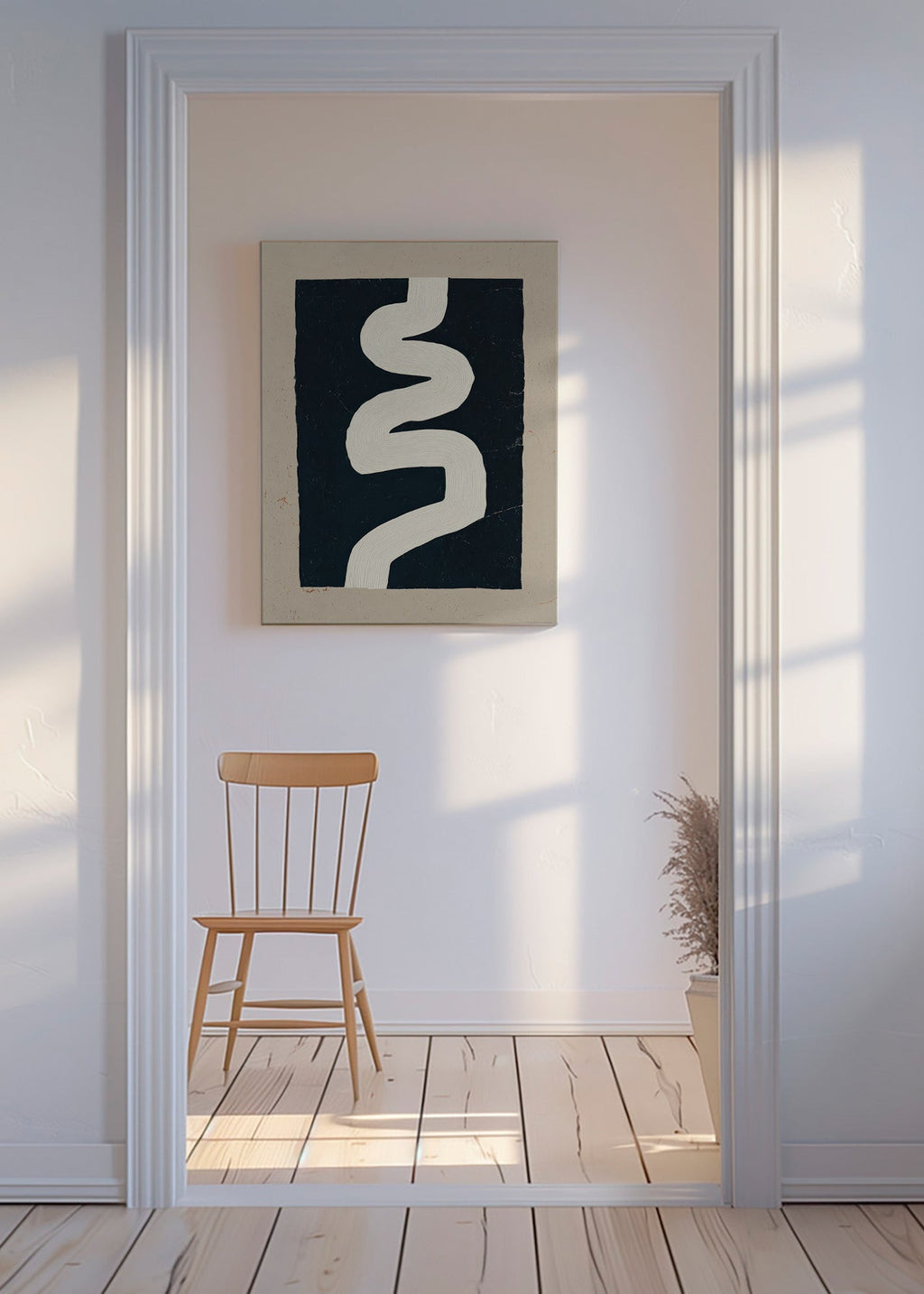 Estampa minimalista curva branca sobre fundo escuro