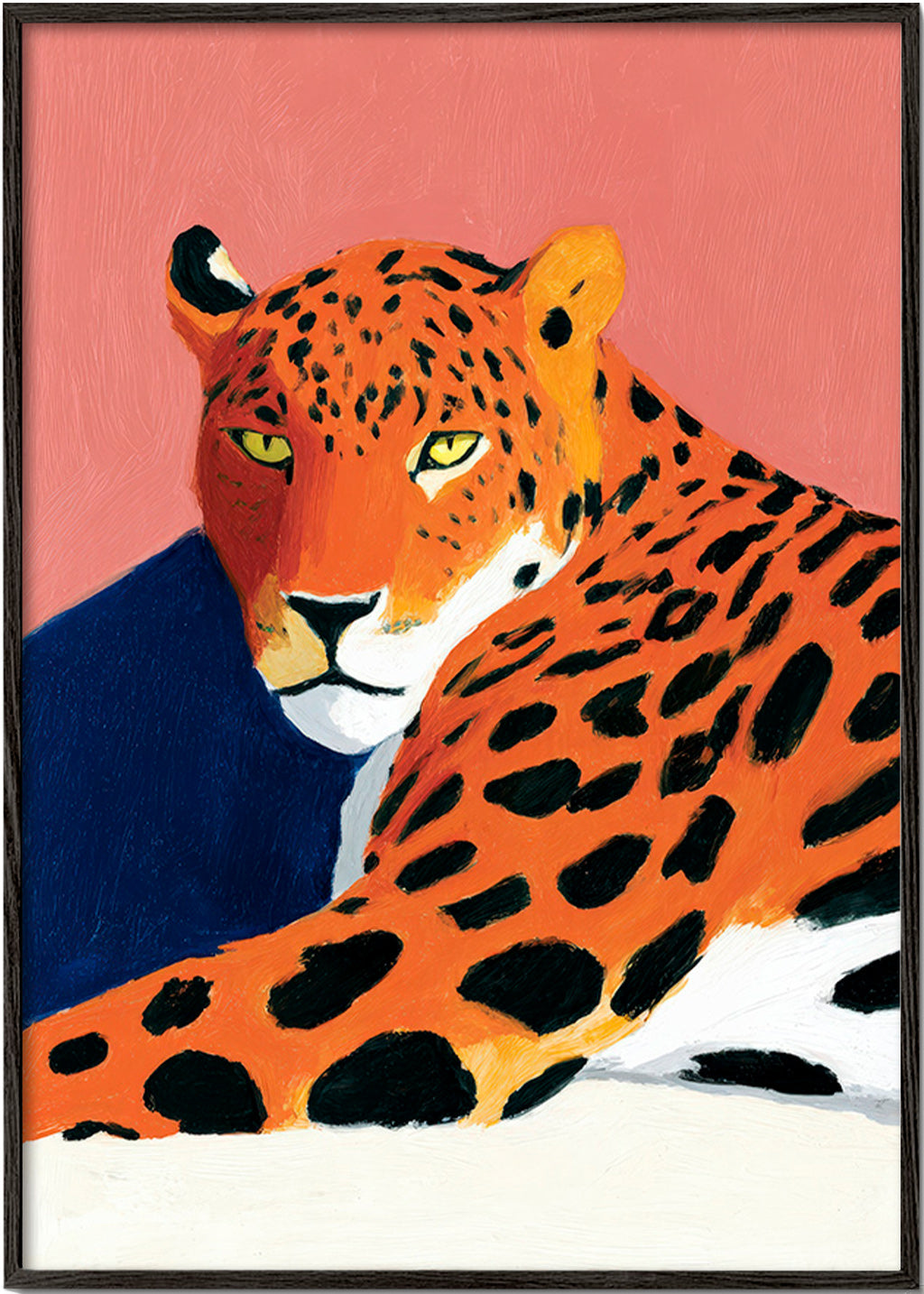 Quadro: Leopardo descansando em fundo rosa