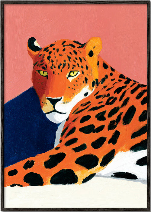 Quadro: Leopardo descansando em fundo rosa