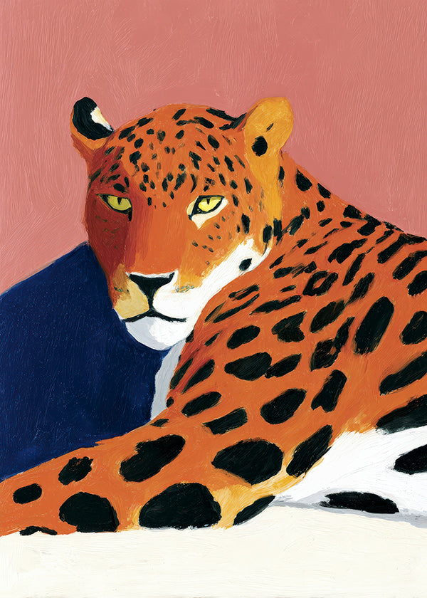 Quadro: Leopardo descansando em fundo rosa