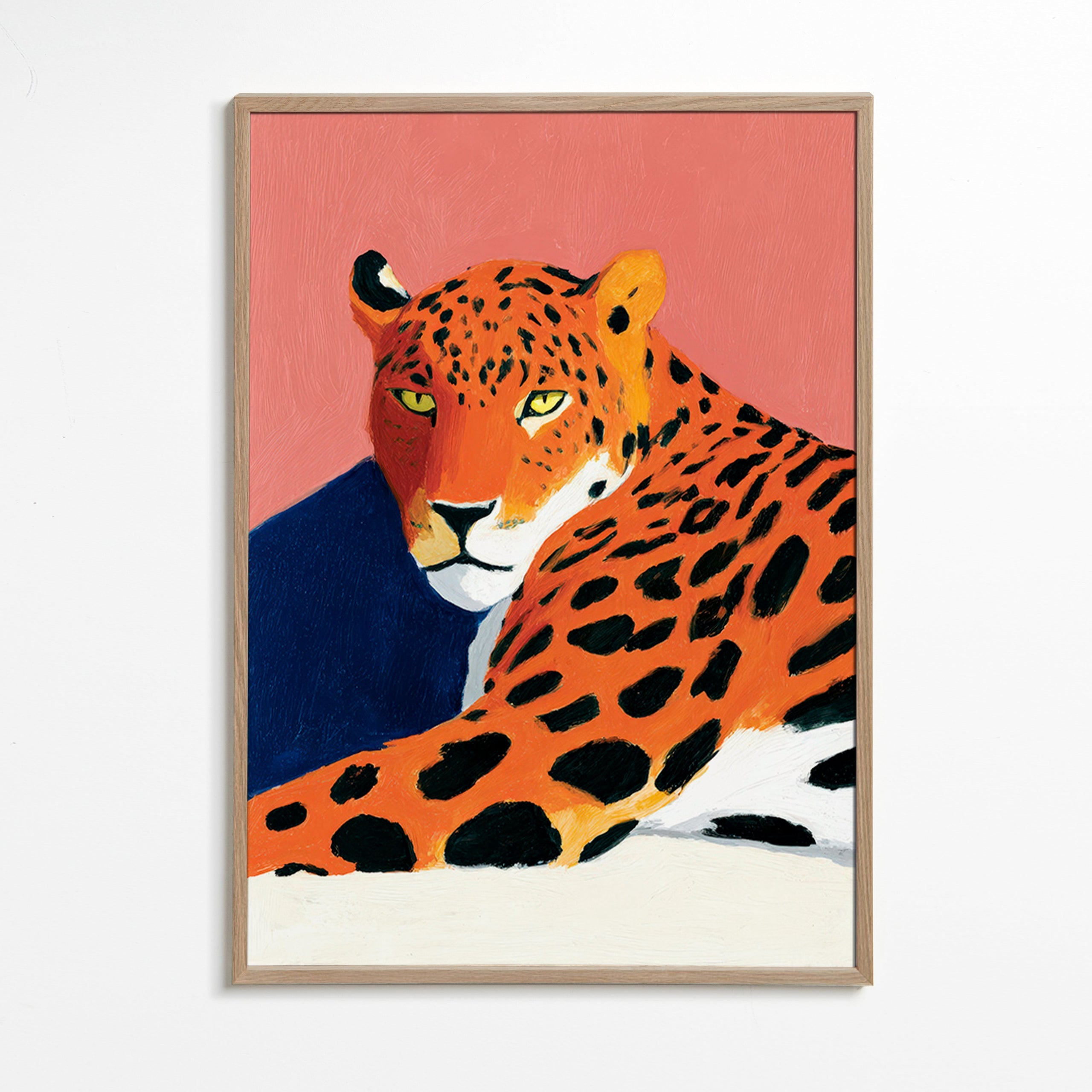 Quadro: Leopardo descansando em fundo rosa