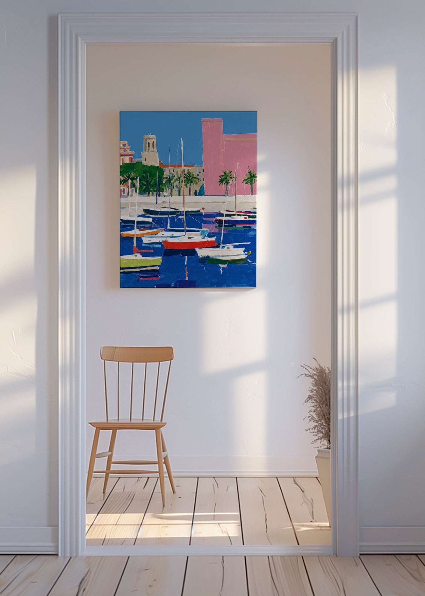Paisagem de porto em tons pastel