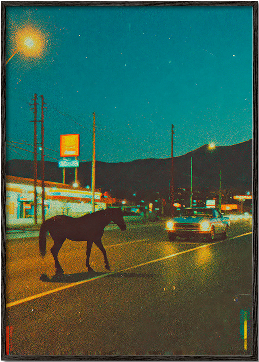 Cavalo noturno na estrada