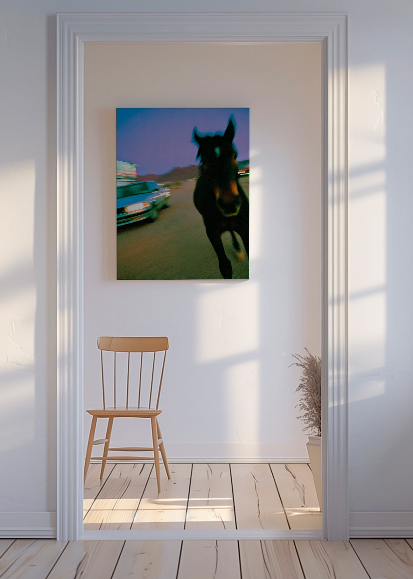 Quadro cavalo em movimento ao anoitecer