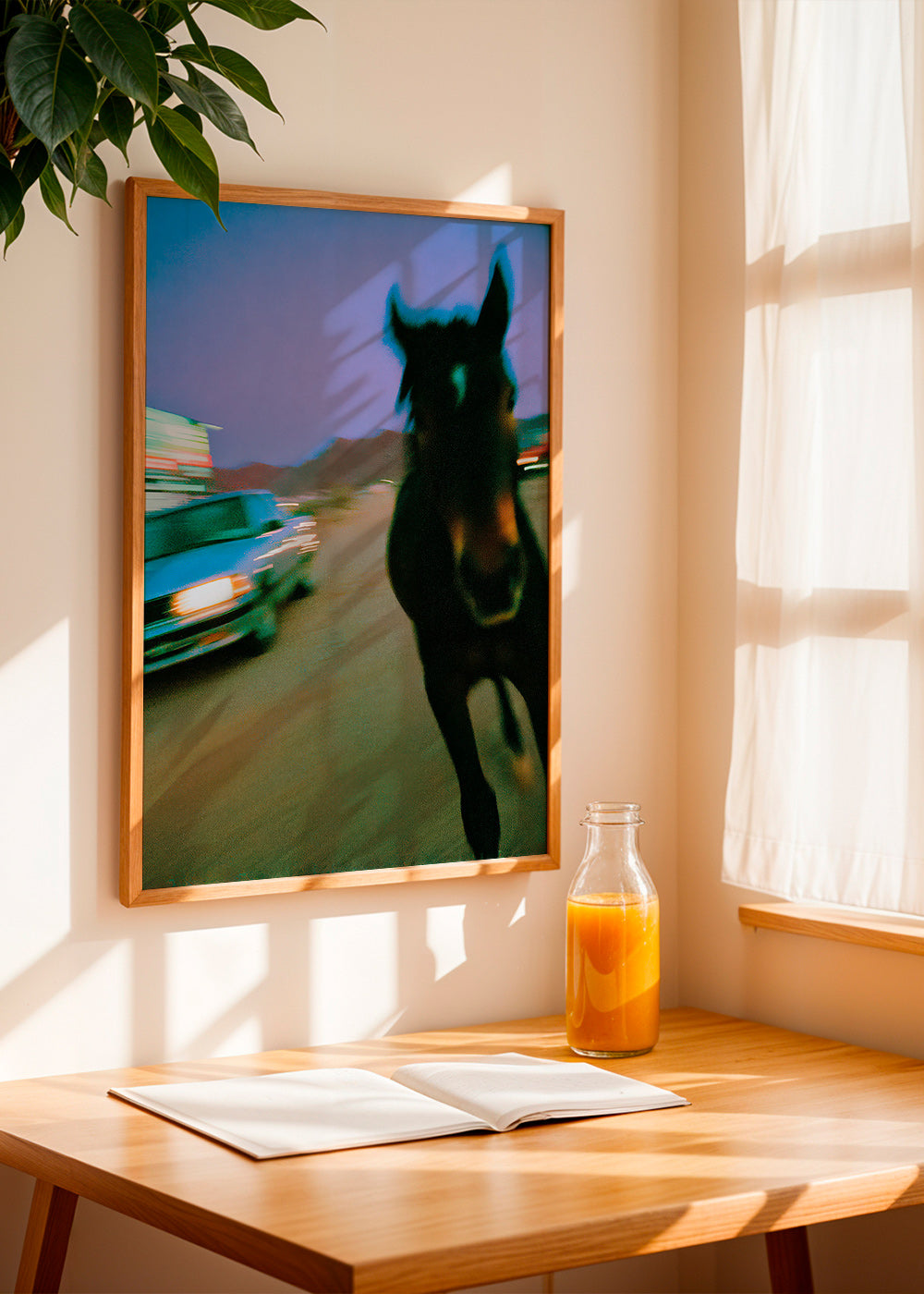 Quadro cavalo em movimento ao anoitecer