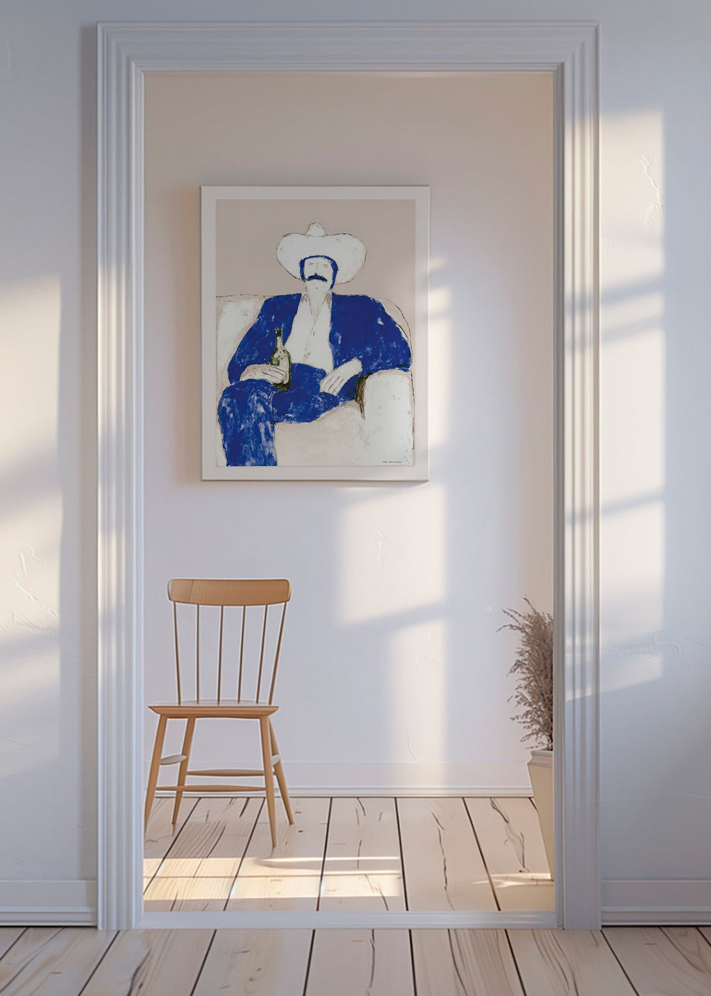 Ilustração de cowboy azul sentado
