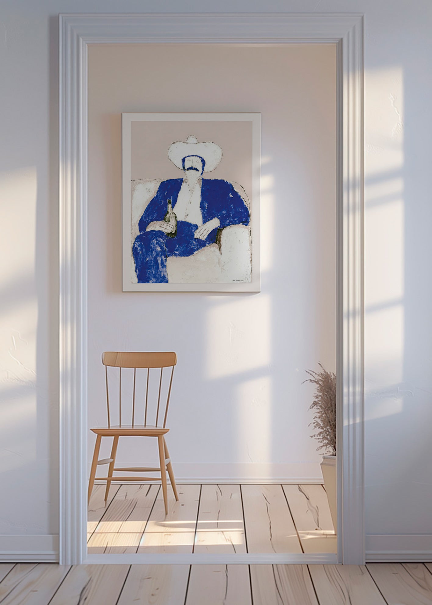 Ilustração de cowboy azul sentado