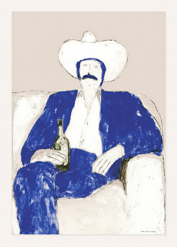Ilustração de cowboy azul sentado