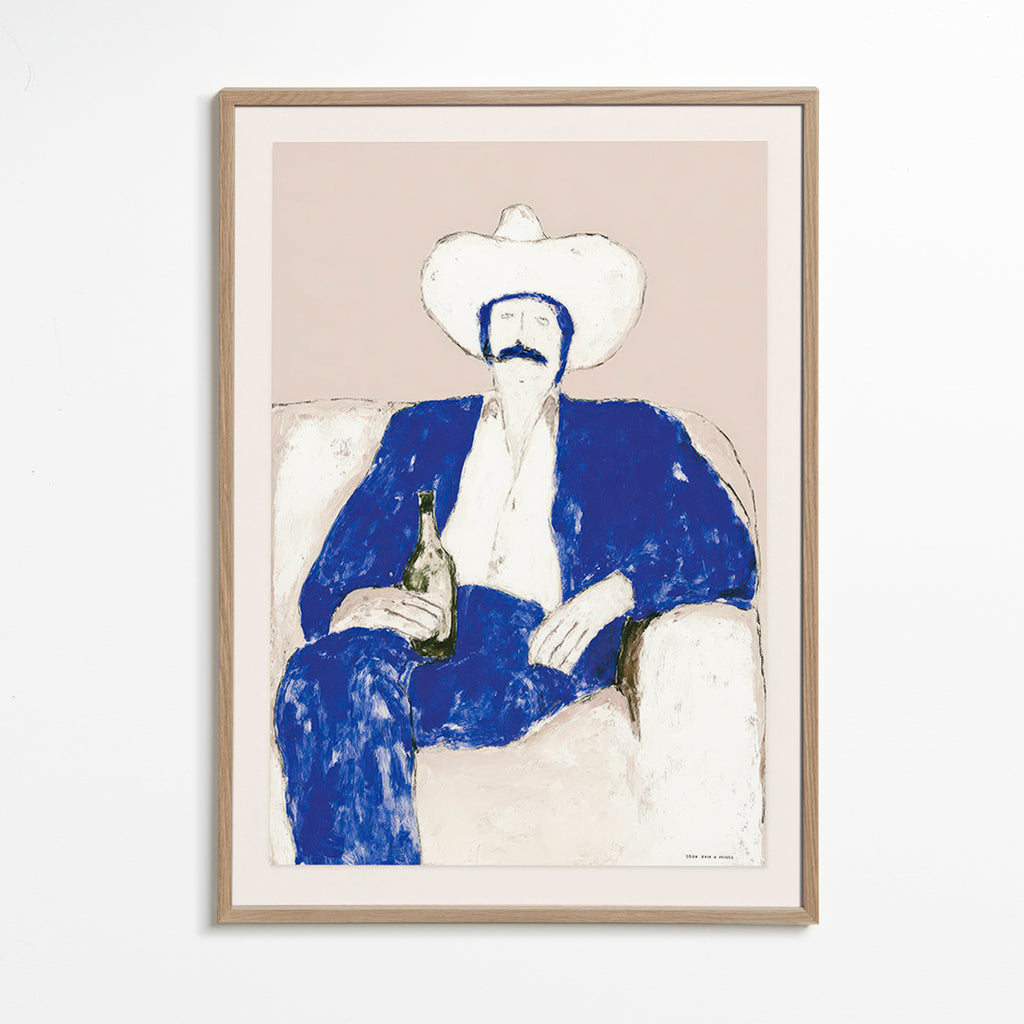 Ilustração de cowboy azul sentado