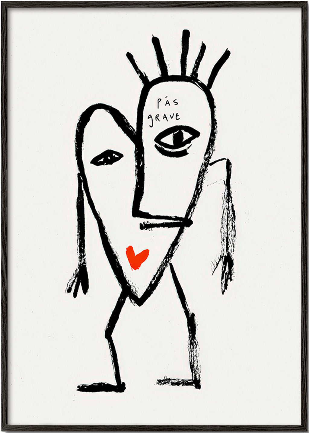 Arte abstrata rosto linear com coração vermelho