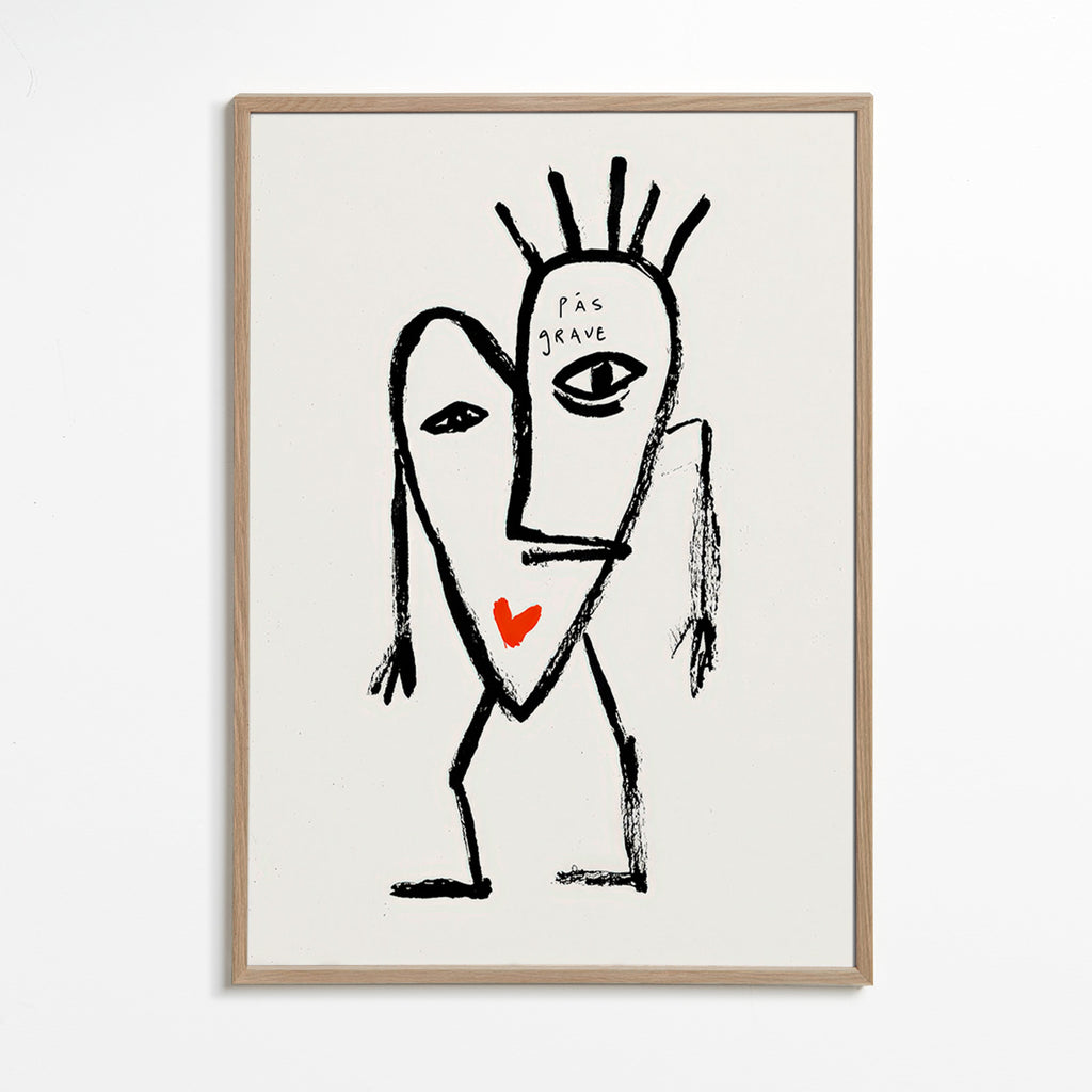 Arte abstrata rosto linear com coração vermelho