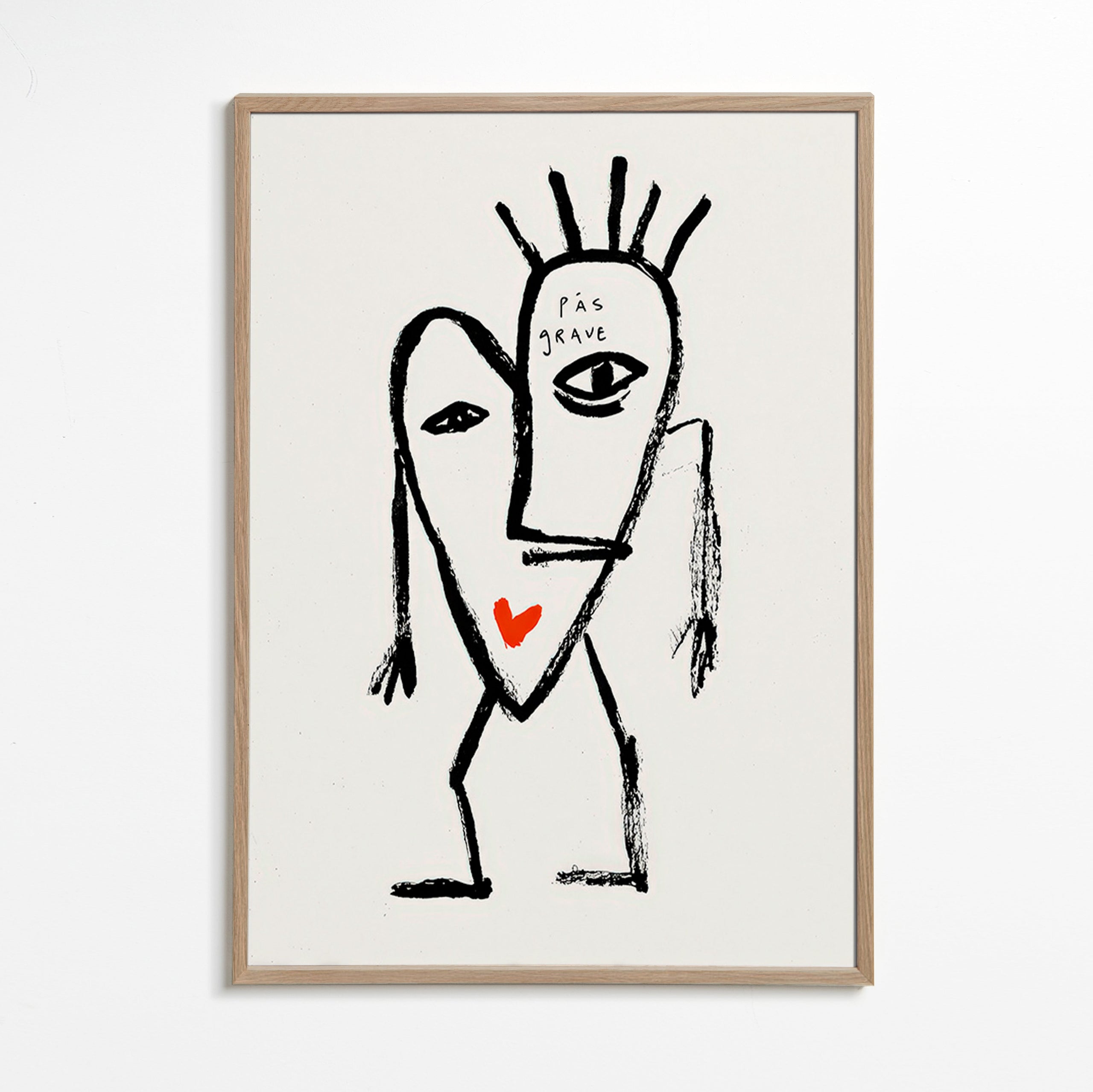 Arte abstrata rosto linear com coração vermelho