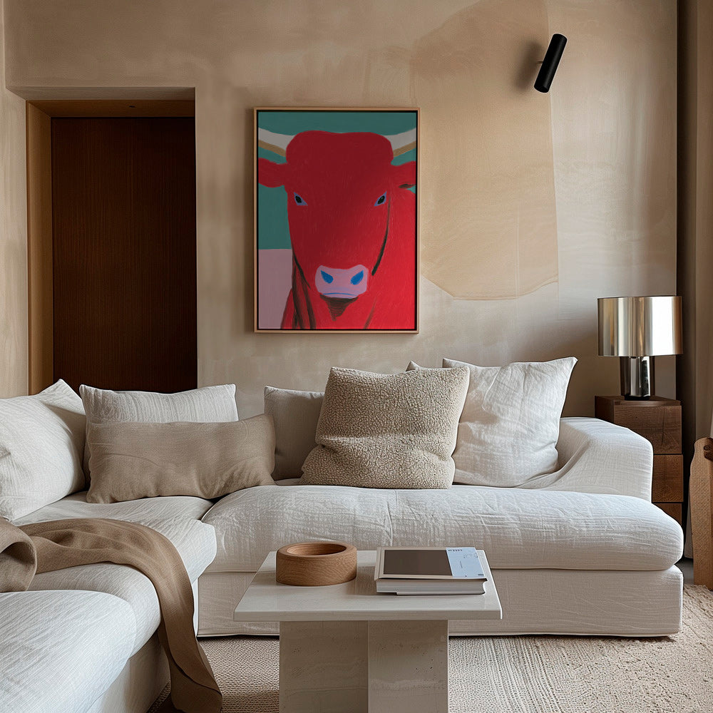 Retrato de touro vermelho em pintura moderna