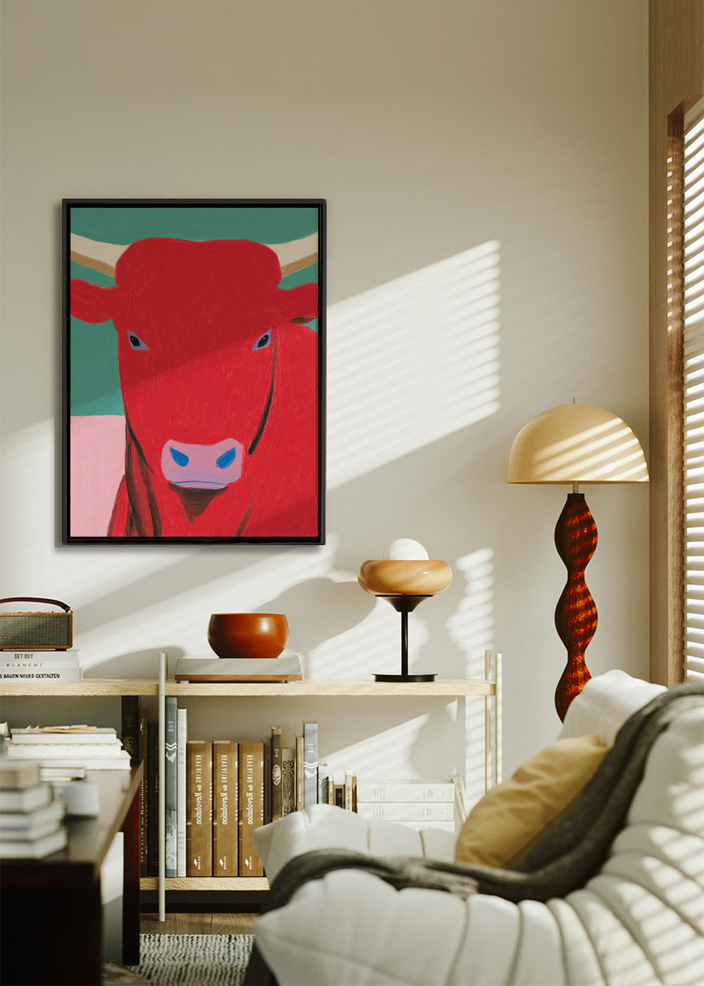 Retrato de touro vermelho em pintura moderna