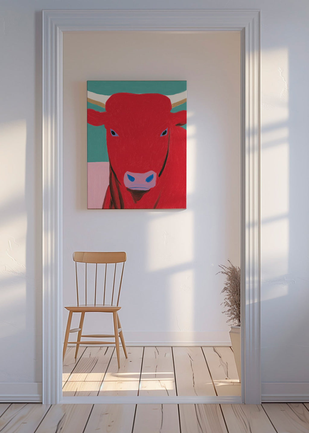 Retrato de touro vermelho em pintura moderna