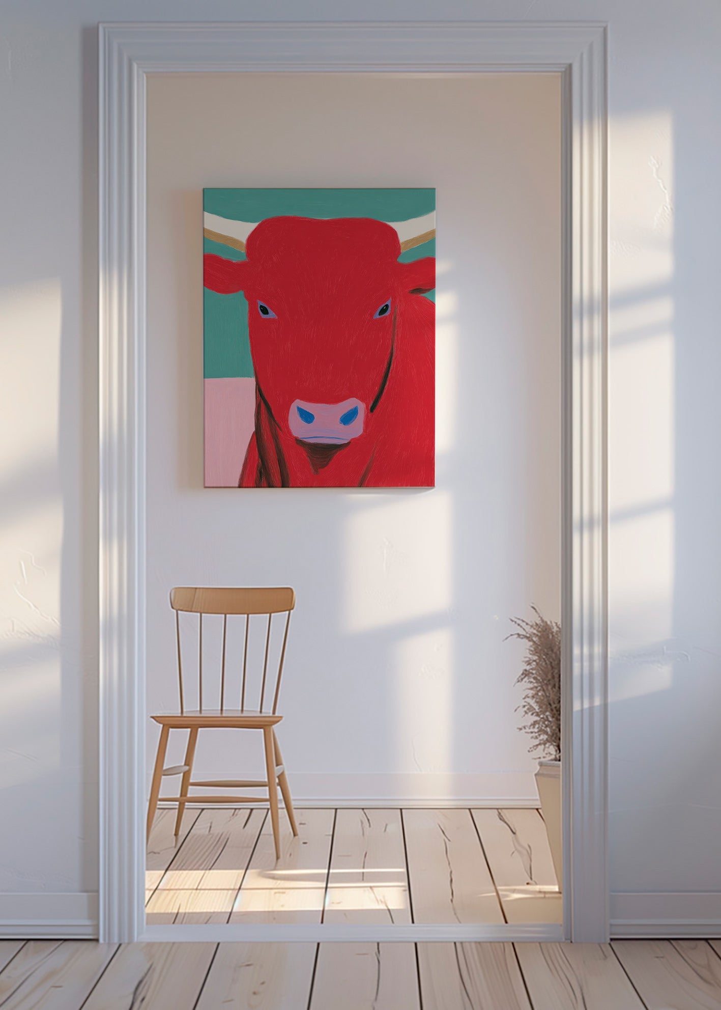Retrato de touro vermelho em pintura moderna