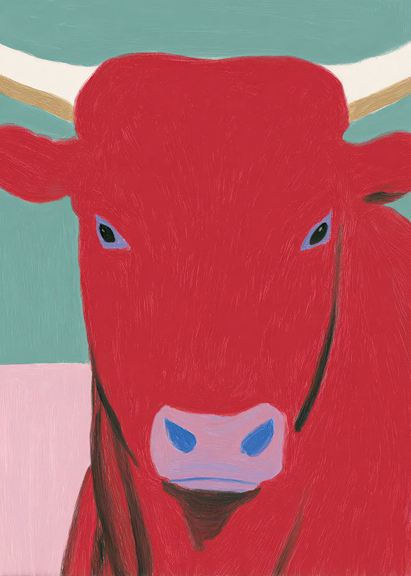Retrato de touro vermelho em pintura moderna