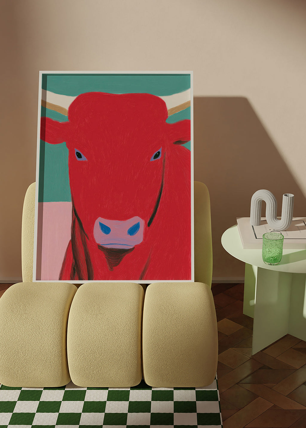 Retrato de touro vermelho em pintura moderna