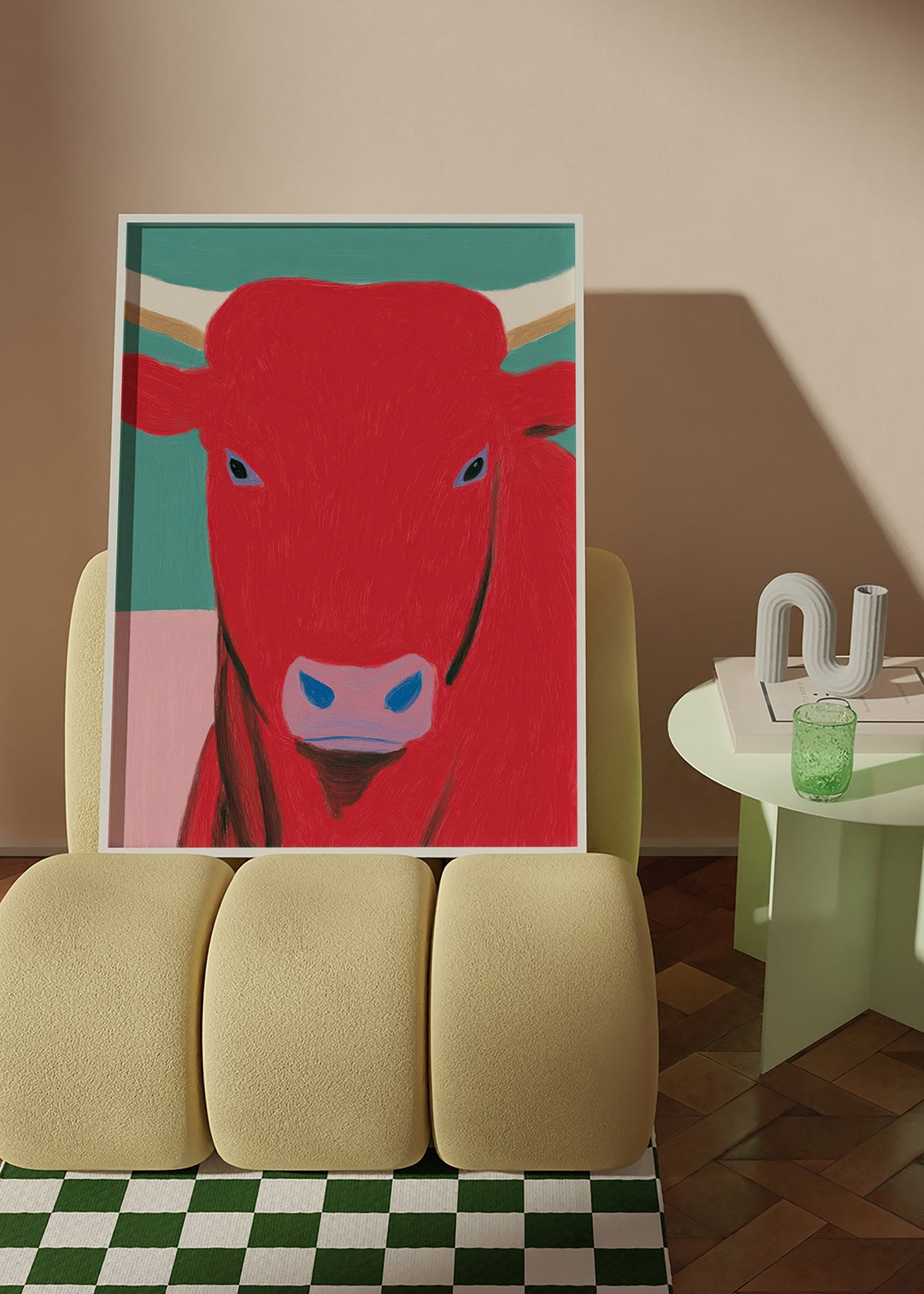 Retrato de touro vermelho em pintura moderna