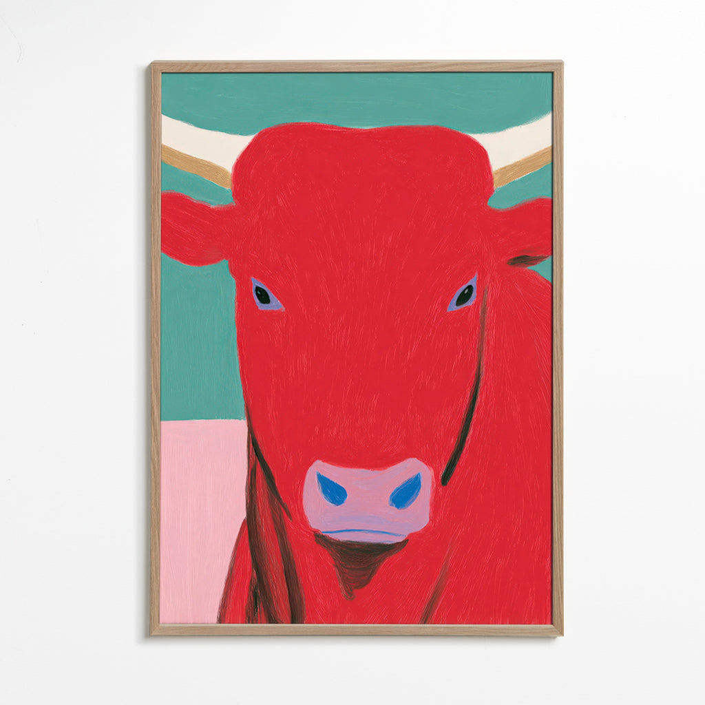 Retrato de touro vermelho em pintura moderna