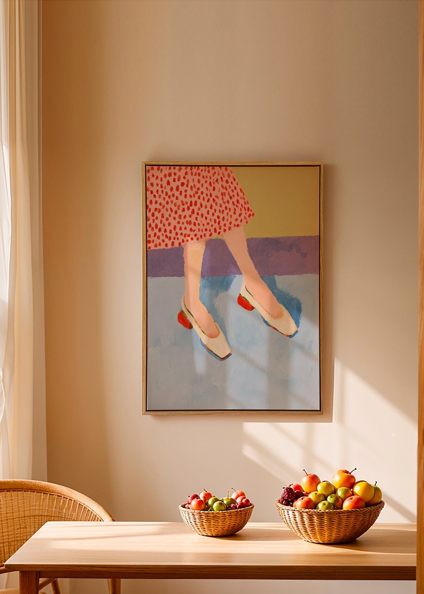 Ilustração sapatos vermelhos com saia estampada