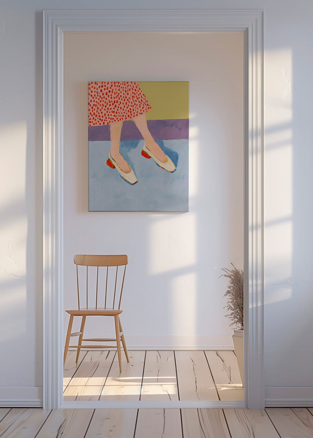 Ilustração sapatos vermelhos com saia estampada
