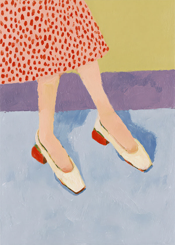 Ilustração sapatos vermelhos com saia estampada