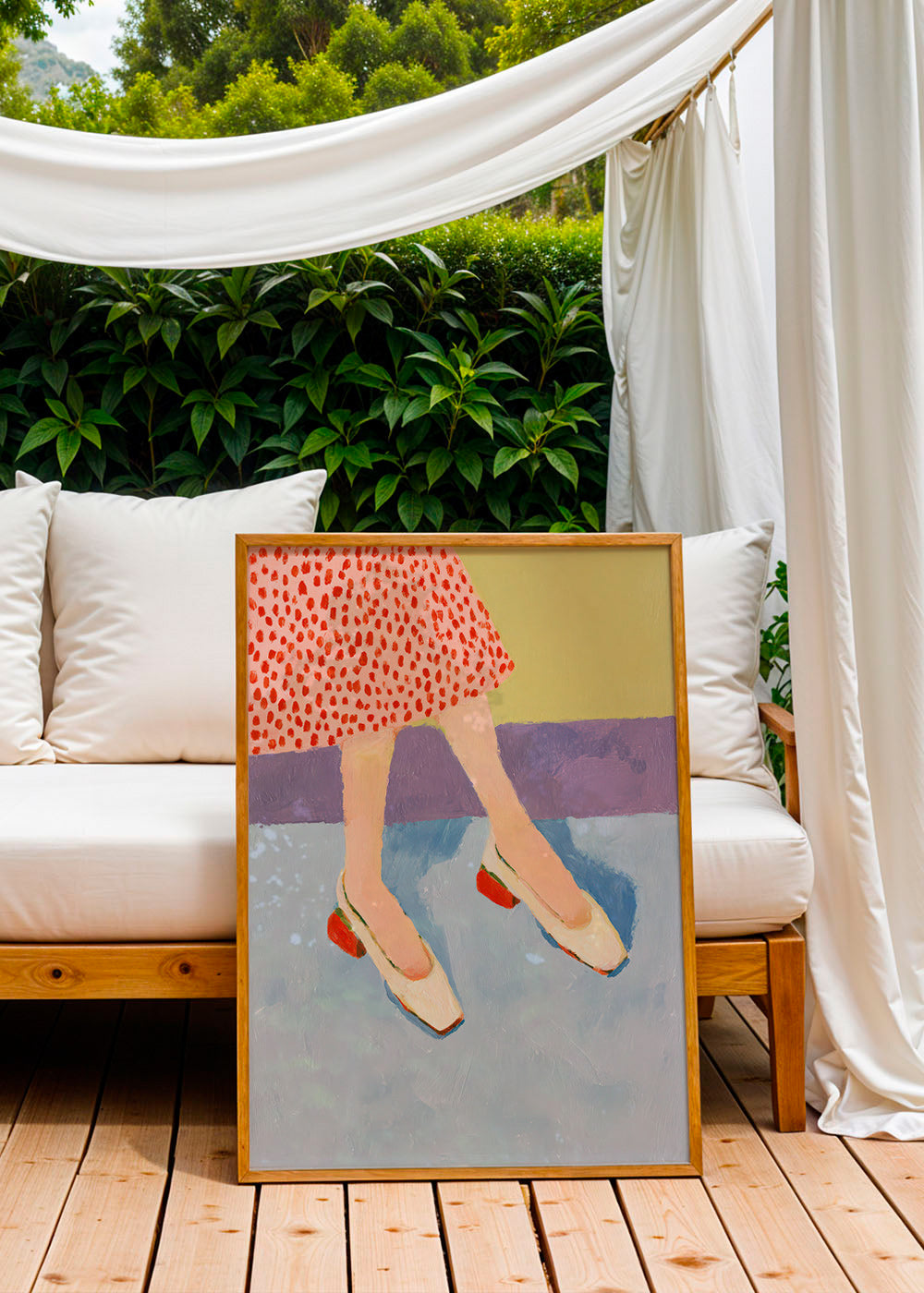 Ilustração sapatos vermelhos com saia estampada