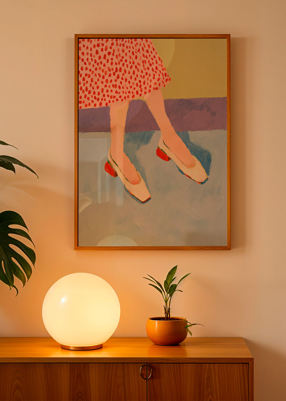 Ilustração sapatos vermelhos com saia estampada