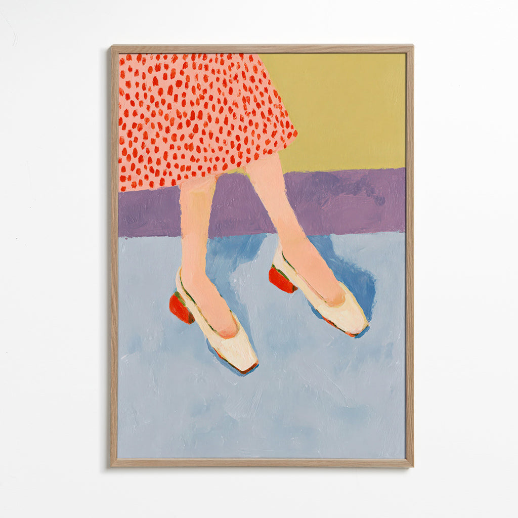 Ilustração sapatos vermelhos com saia estampada