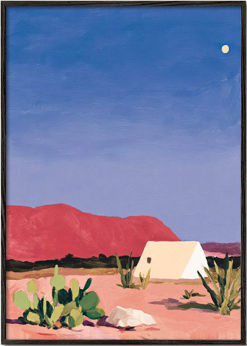 Arte paisagística: deserto com tenda e cactos