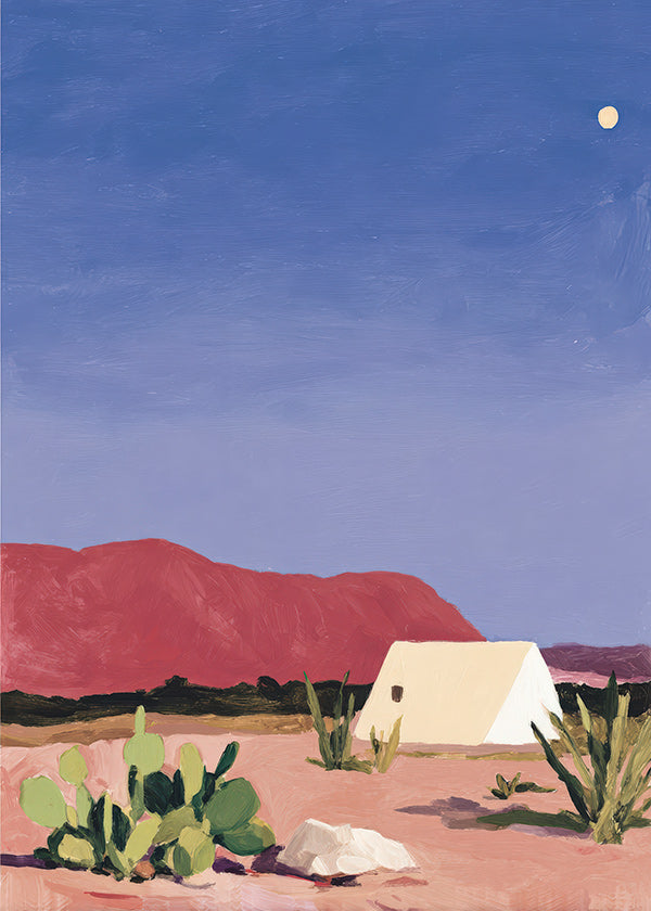 Arte paisagística: deserto com tenda e cactos