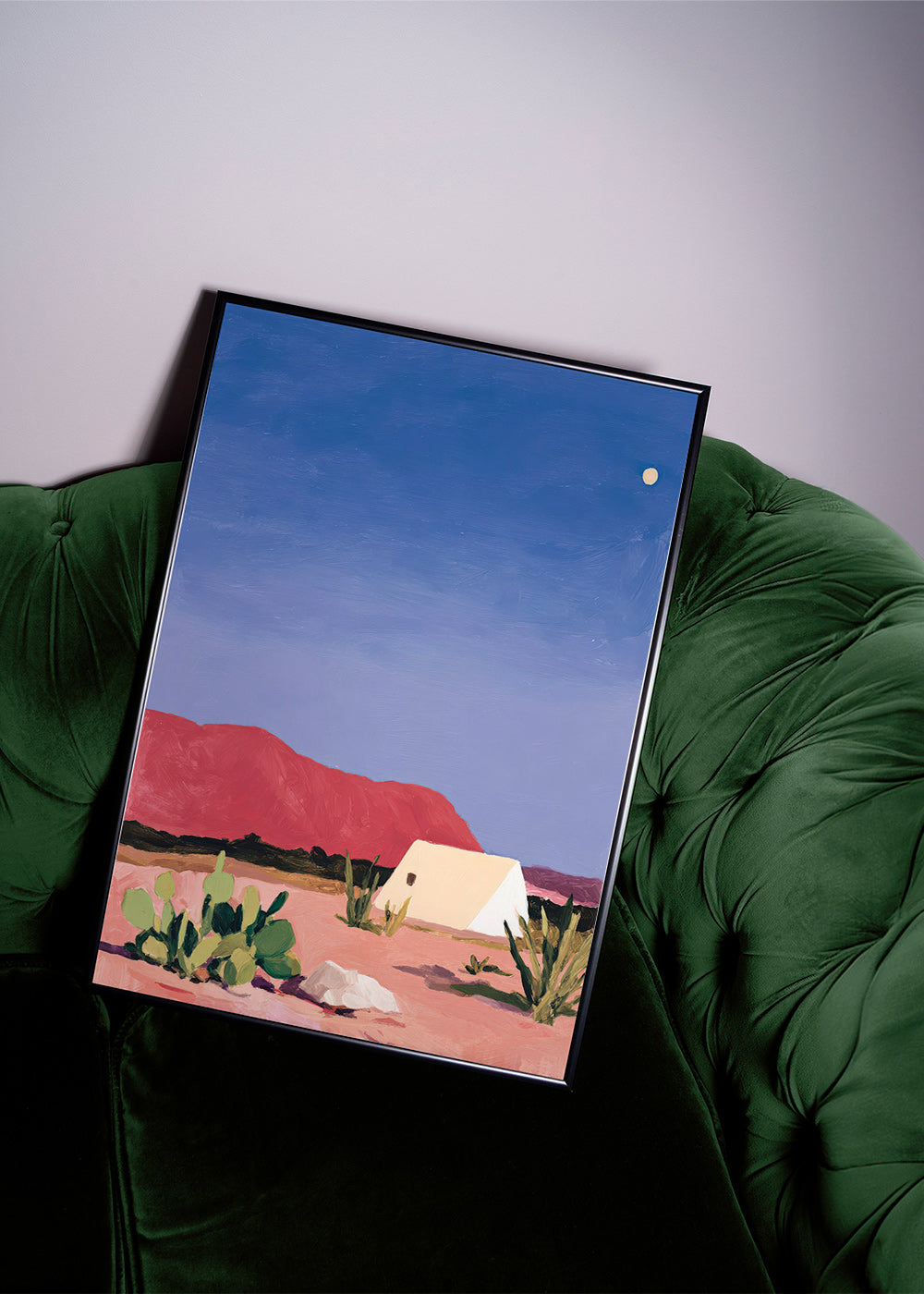 Arte paisagística: deserto com tenda e cactos