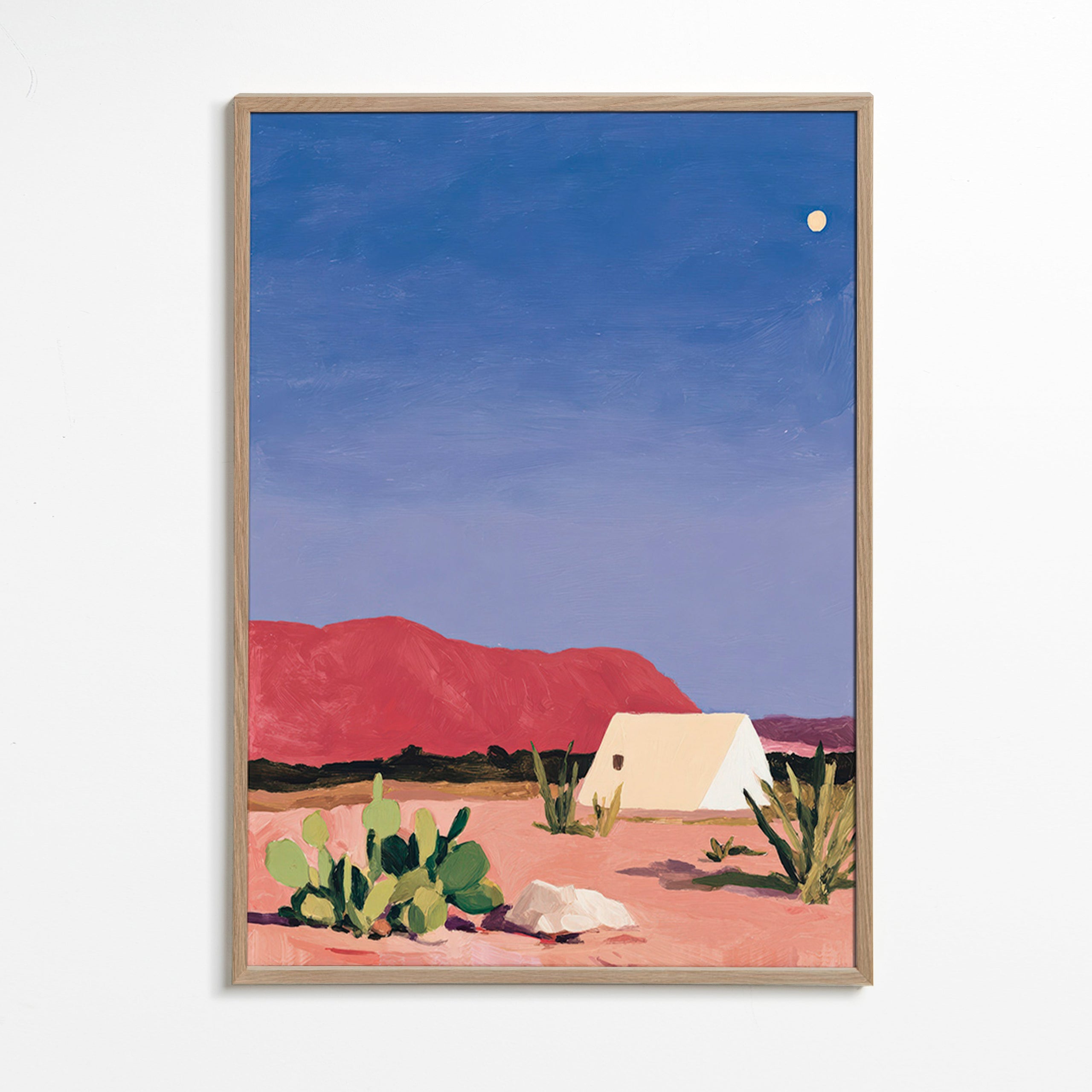 Arte paisagística: deserto com tenda e cactos