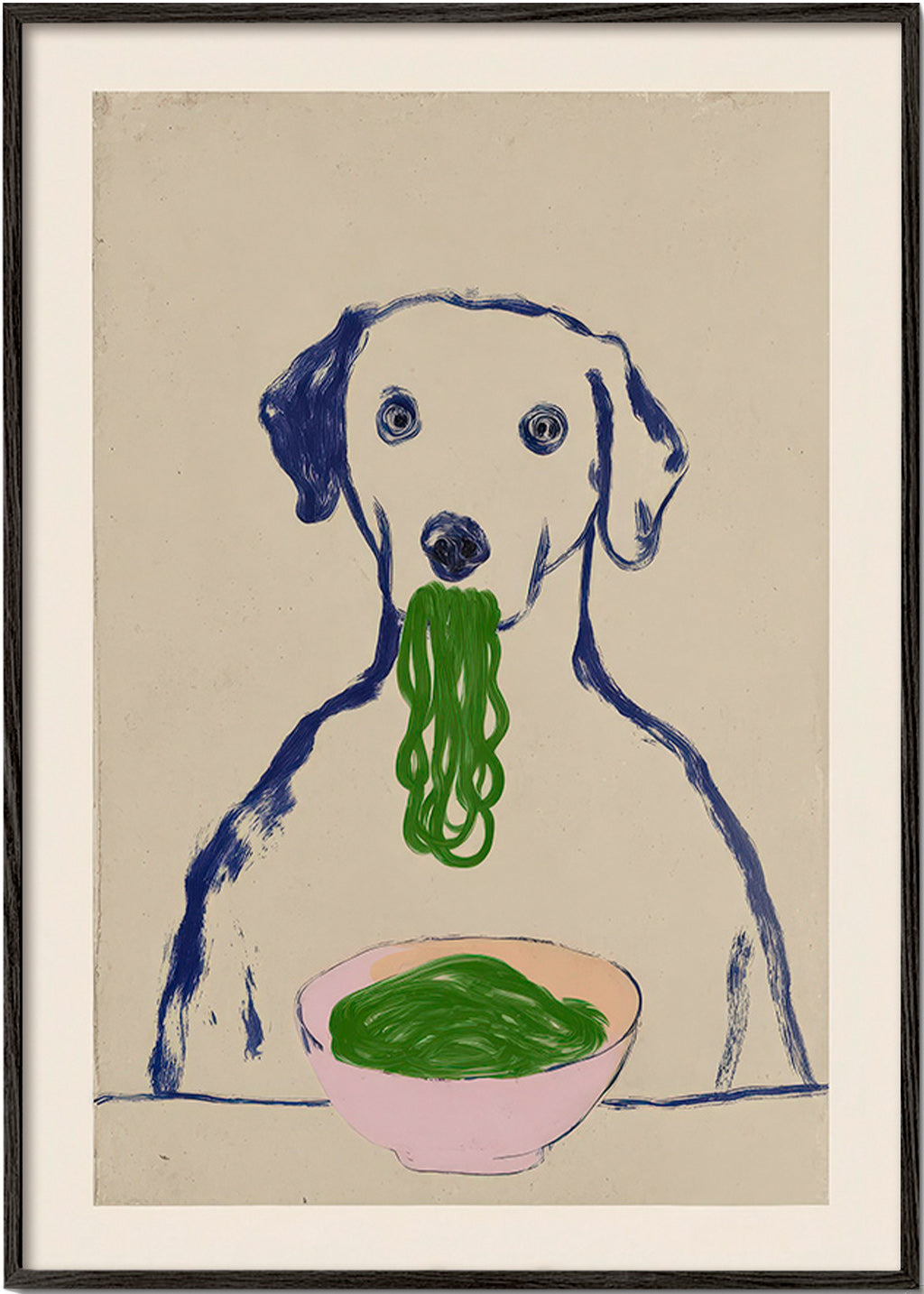 Arte para cozinha: cão a comer massa