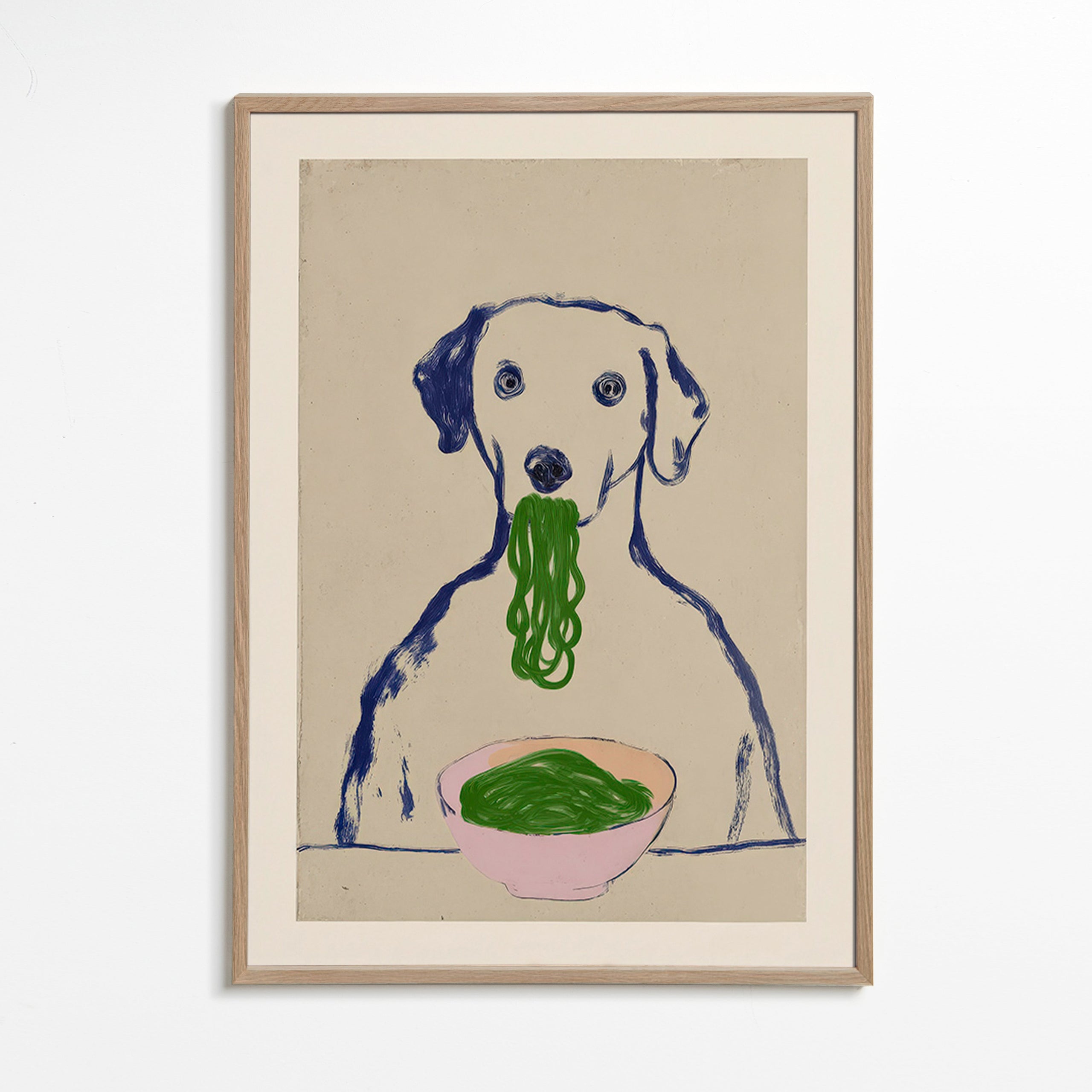 Arte para cozinha: cão a comer massa