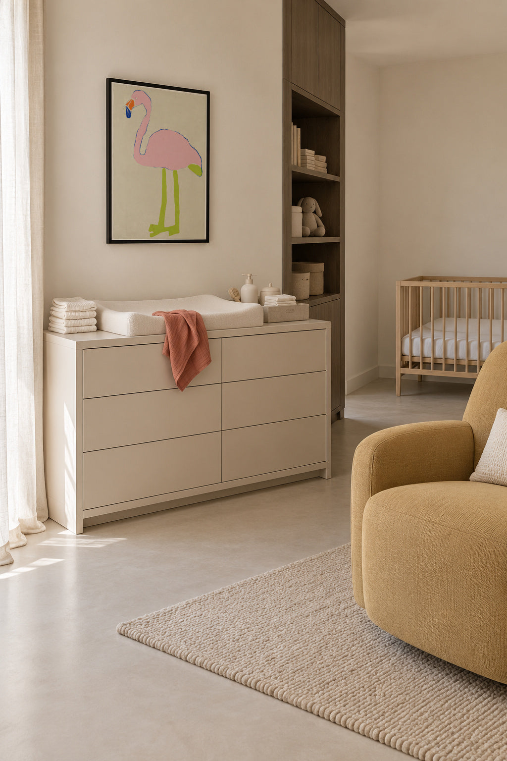 Pink Flamingo - Framed poster in an interior