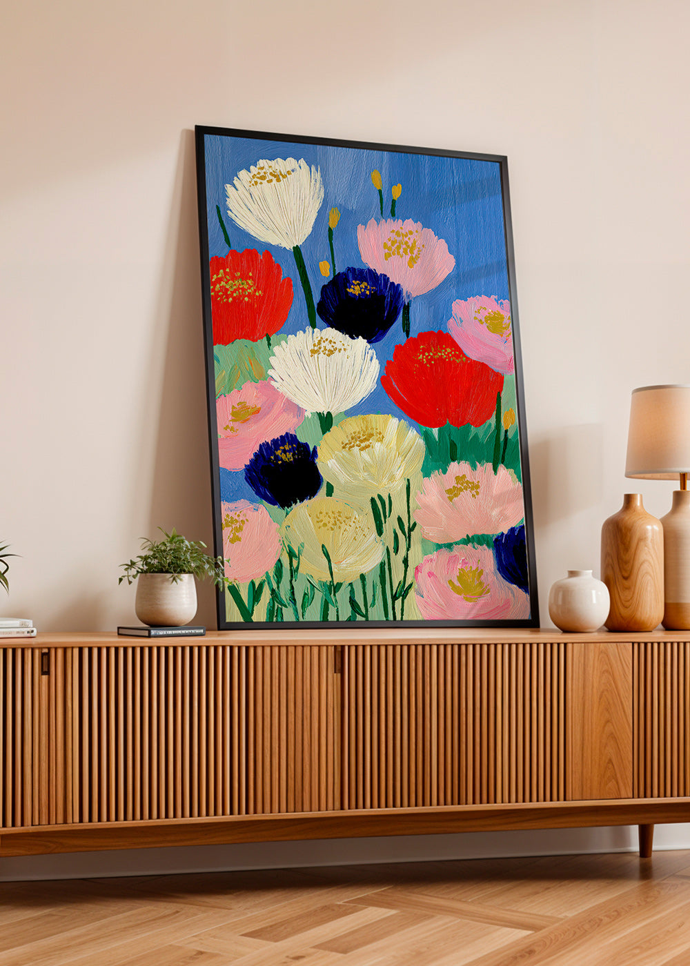 Estampa botânica com flores pinceladas