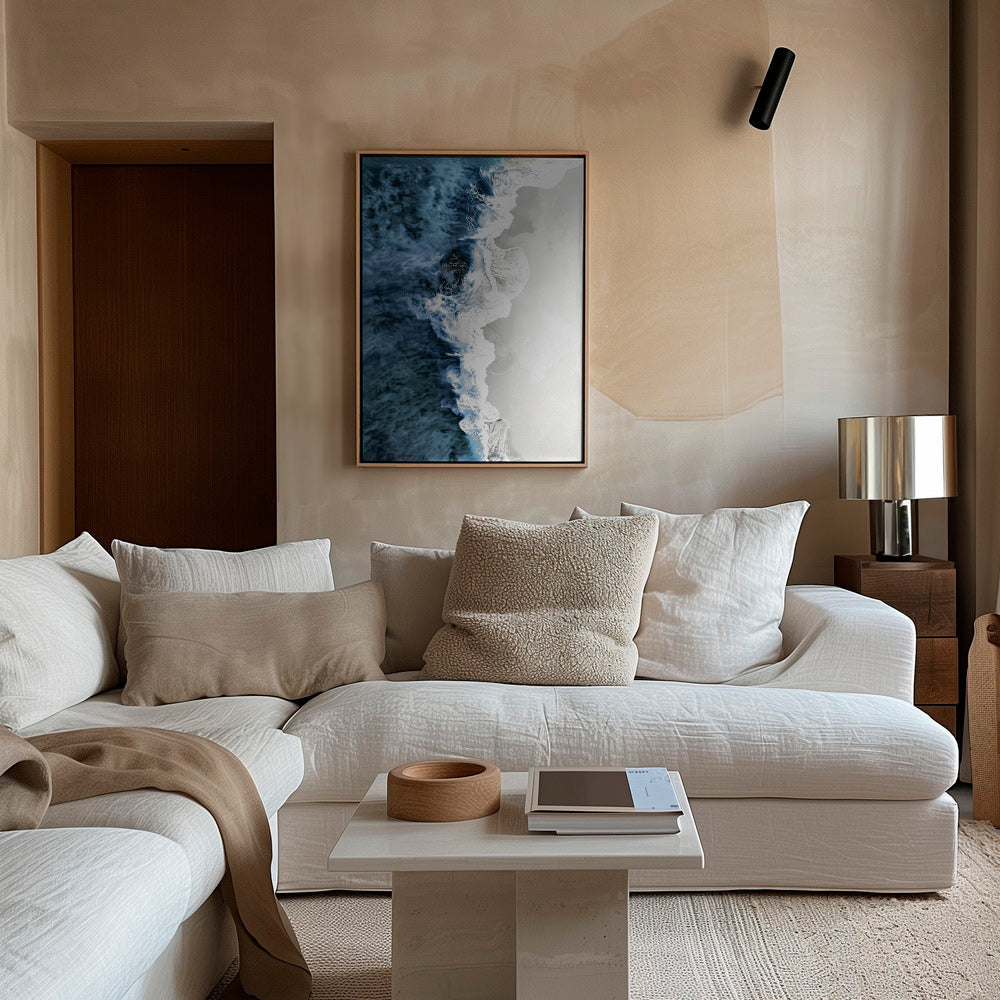 Cuadro de paisaje com ondas aéreas e espuma gráfica