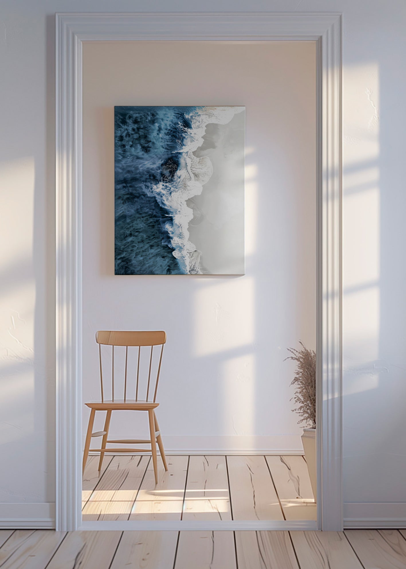 Cuadro de paisaje com ondas aéreas e espuma gráfica