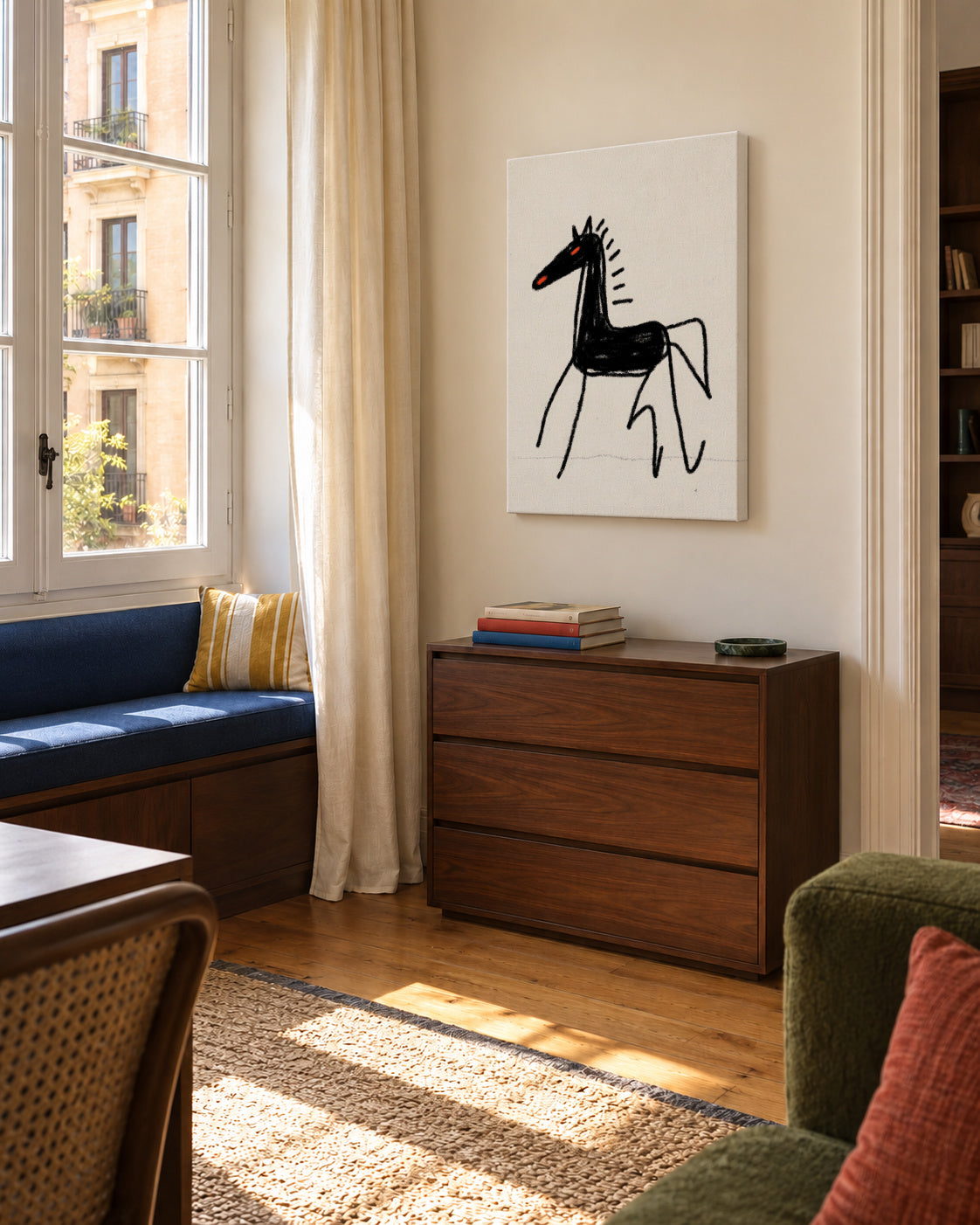 Dark Horse Sketch - Unframed canvas in an interior