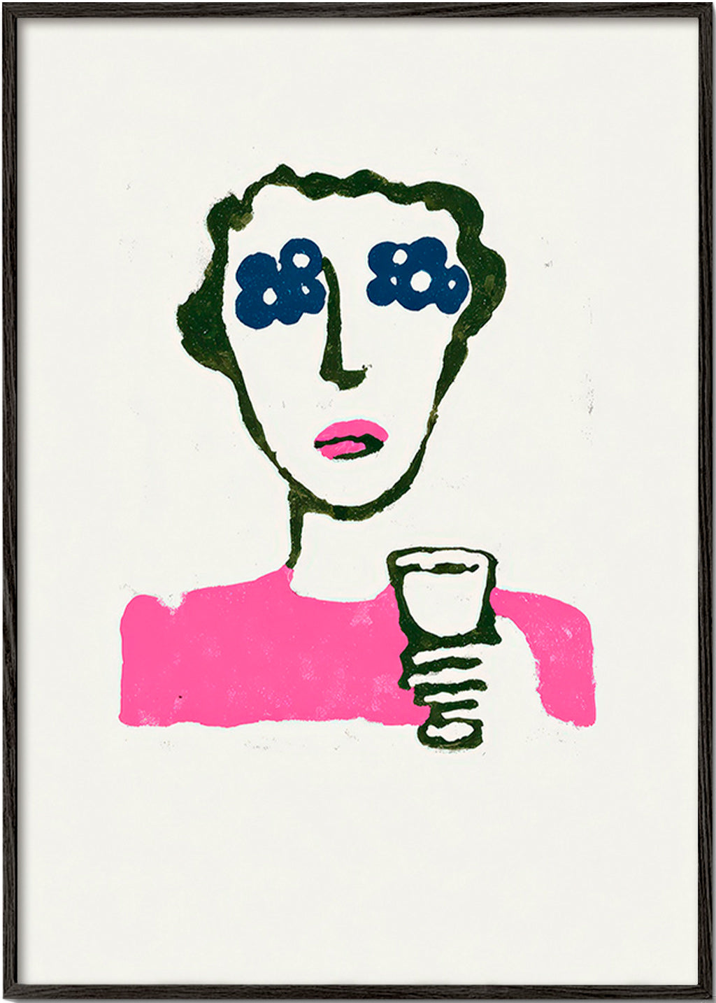 Ilustração floral com figura e copo