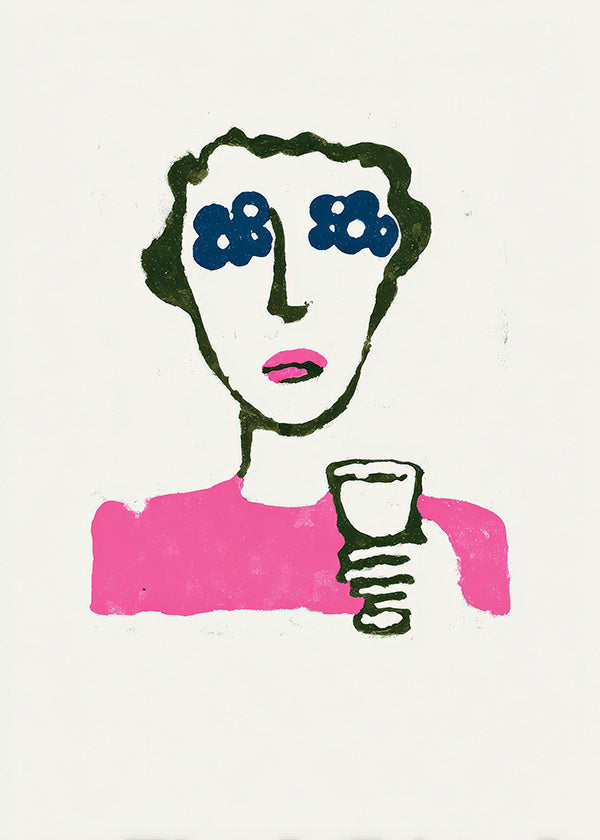 Ilustração floral com figura e copo