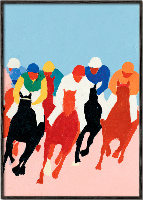 Arte desportiva: corrida de cavalos colorida